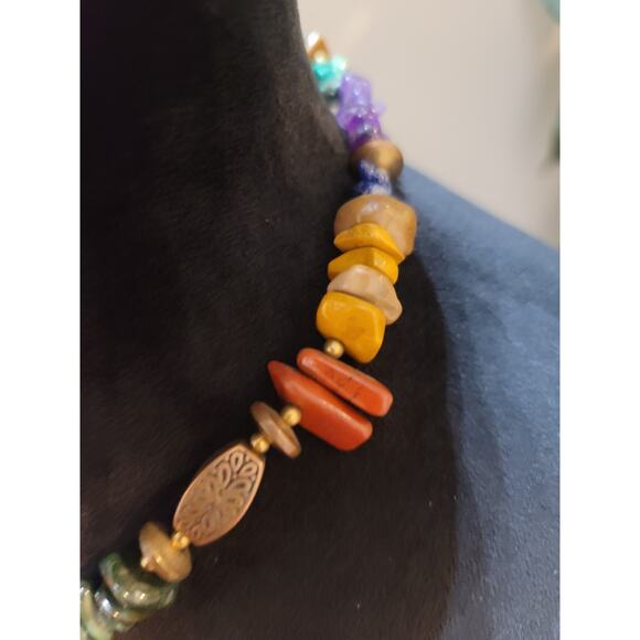 Women's Multicolor Gemstone Beaded Necklace With Barrel Clasp Handmade Jewelry - Picture 4 of 6